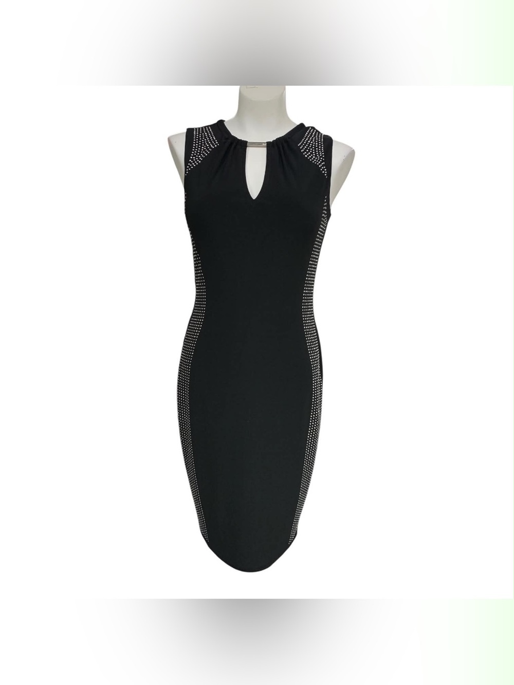 Joseph Ribkoff Black Sleeveless Keyhole Sheath Dress with Stud Trim Size S